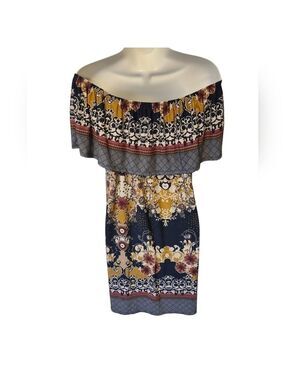 TRÏBE Off The Shoulder Strapless Bohemian Floral MIDI Sundress Size Medium NWT